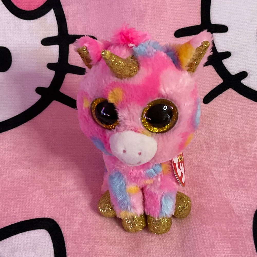 Ty Pink Unicorn Plush with Gold Accents